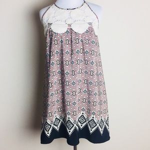 Coco+Jameson Crochet Boho Print Halter Dress Small